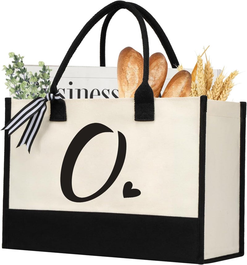shenee Initial Canvas Tote Bag, Personalized Beach Jute Bag Present for Women Holiday,Friends Birthday Gift,Wedding, New Year - Image 1